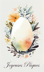 Joyeuses Pâques Easter egg template. Watercolor letterhead with copyspace Generative ai