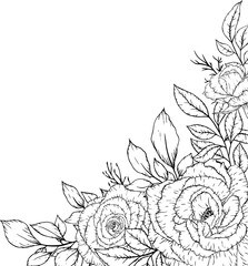 outline rose flower frame corner border