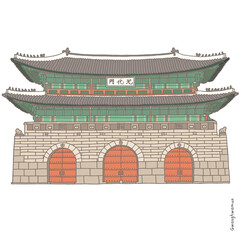 This is Gwanghwamun in Gyeongbokgung Palace, the palace of Joseon in Korea. It is a representative landmark of Seoul.