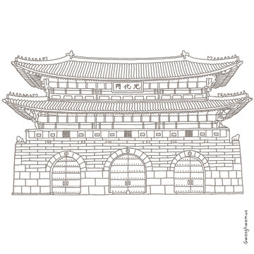This is Gwanghwamun in Gyeongbokgung Palace, the palace of Joseon in Korea. It is a representative landmark of Seoul.