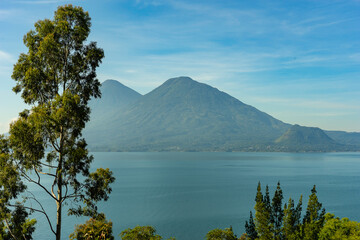 lake and mountain view in Guatemala