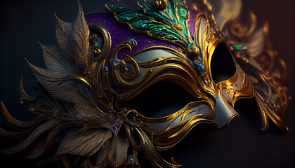 Ornate Mask Golden 3D  Image created with Generative AI technology