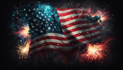 USA 4th of july independence day american flag with fireworks, Generative  ai