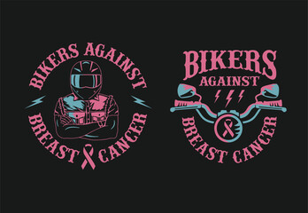 VECTORS. Pink illustrations for Bikers or Motorcycle Clubs against breast cancer. Fighting cancer, ride for a cure, awareness event