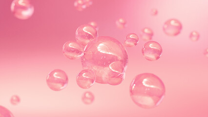 Bubbles merge into a nutritious serum. A serum is formed of the components of a macro shot. Metaball, a 3D rendering. Transforming liquid blobs in the Metaball visuals.