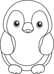 Cute penguin cartoon. Black and white lines. Coloring page for kids. Activity Book.