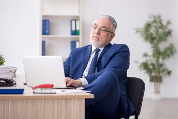 Old male employee working in the office