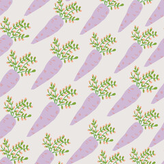 Creamy with purple carrots seamless pattern background design.