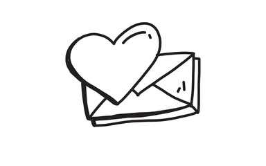 LOVE AND MAIL Doodle art illustration with black and white style.