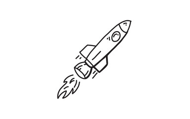 ROCKET Doodle art illustration with black and white style.