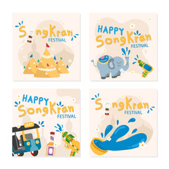 4 Design template for Songkran Festival vector illustration flat design.