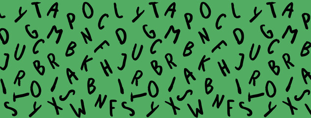 template with the image of keyboard symbols. set of letters. Surface template. green background. Horizontal image. Banner for insertion into site.