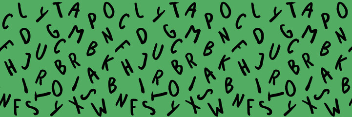 template with the image of keyboard symbols. set of letters. Surface template. green background. Horizontal image. Banner for insertion into site.