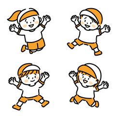 体操服でジャンプする子どもたち