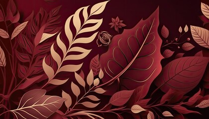 Beautiful Designer Seasonal Background with Maroon Color Hue Autumn Modern Wallpaper Template with Vibrant Hues and Stunning Scenery for Presentation, Ad, and All Applications (generative AI)