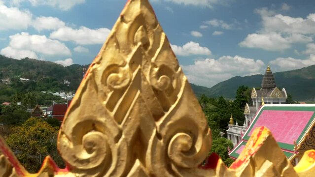 Wat Chai Tararam Chalong Temple reveal shot Phuket Thailand panning