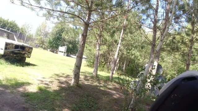 Paint baller wins game on outdoor course - first person view