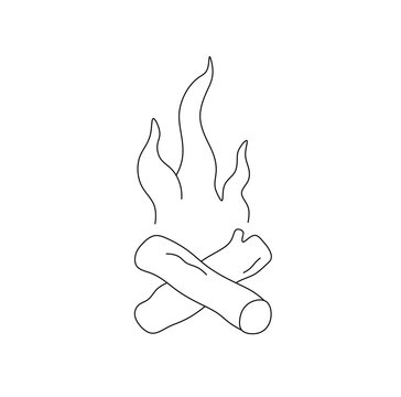 Vector isolated bonfire two logs fire flames colorless black and white contour line easy drawing