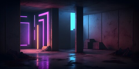 Illustration of a futuristic sci fi dark room,Created using generative AI tools