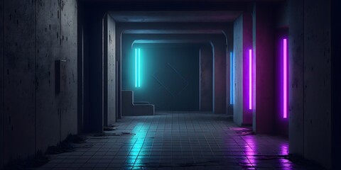 Illustration of a futuristic sci fi dark room,Created using generative AI tools