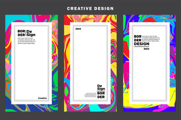 Vector colorful geometric and curve frame and border background with colorful pattern for banner and social media story template