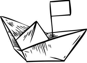 Paper boat, flag sketch vector illustration hand draw
