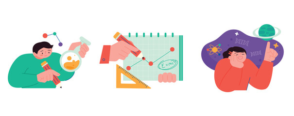 Education concept illustration. People who research, explore, and grow the future.