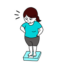 体重計にのって何かに気付いた女性のイラスト