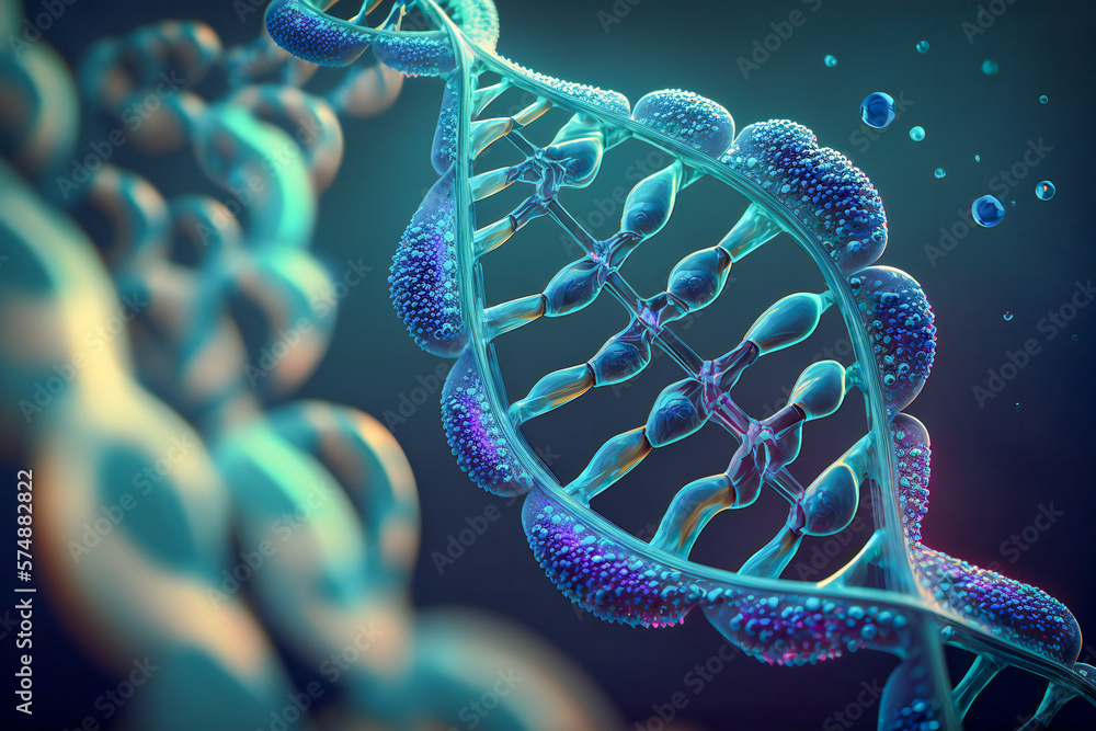 Aufkleber blue double helix dna strand macro. created with generative ai technology.
