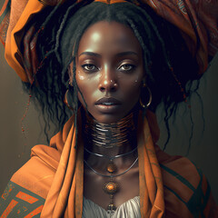 portrait of a woman, native, tribal, beautiful, cultural, made with generative AI