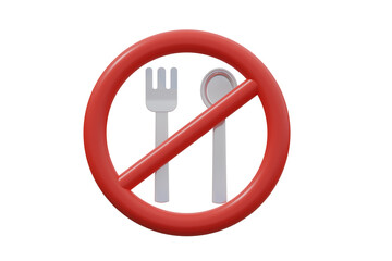 No Food ramadhan 3d icon isolated white bacground. 3d rendering