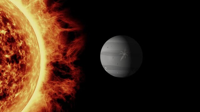 Planet Mercury rotating close to the sun. Planet image use live trace imagery from NASA.