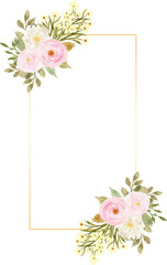 Elegant Pink And White Watercolor Floral With Golden Frame