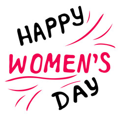 Vector illustration. Happy Womens Day lettering isolated on white background. Greeting card with decorative elements