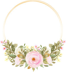 Elegant Pink And White Watercolor Floral With Golden Frame © Kuma