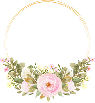 Elegant Pink And White Watercolor Floral With Golden Frame