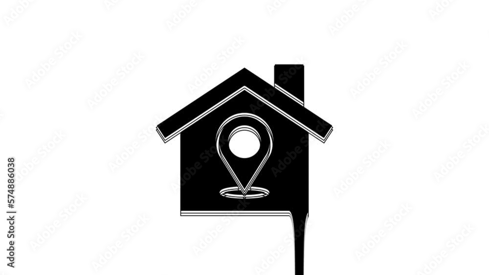 Poster black map pointer with house icon isolated on white background. home location marker symbol. 4k vide