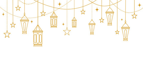 islamic decoration with golden lantern and star isolated on white background - obrazy, fototapety, plakaty