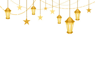 islamic decoration with golden lantern and star isolated on white background