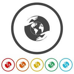 Fototapeta na wymiar Globe in hands icon isolated on white background. Set icons colorful