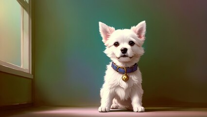 Fototapeta na wymiar Soft pop illustration of a cute dog with pastel background | generative AI