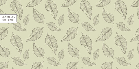 Green vector seamless pattern with leaves for textiles, wrapping paper, covers, backgrounds, wallpapers