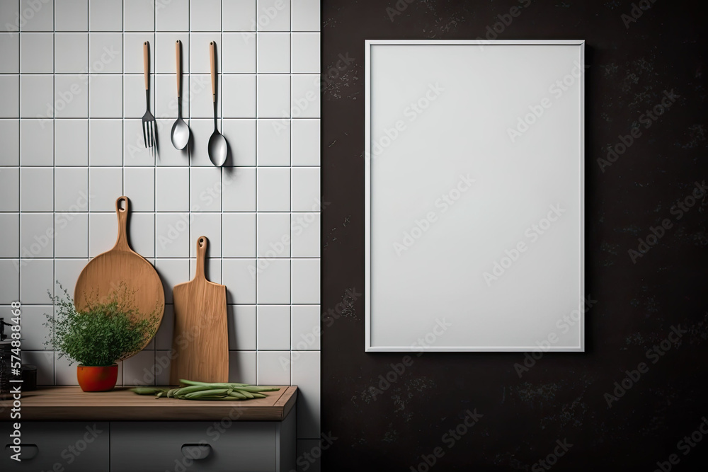 Poster home wall mockup of a simple rectangle with space for your picture design. generative ai