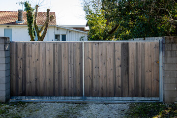 wall wooden slide fence street wood barrier modern house protect home garden