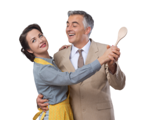 Vintage couple dancing in the kitchen