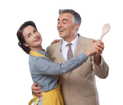 Vintage couple dancing in the kitchen
