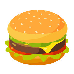 Burger in a cartoon character. Fast food or junk food cartoon.