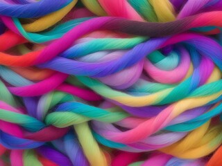 threads of yarn, close-up, multi-colored threads of colored delicate rainbow yarn Generative AI