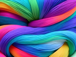 threads of yarn, close-up, multi-colored threads of colored delicate rainbow yarn Generative AI