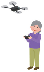 ドローンを操作する高齢女性２　イラスト